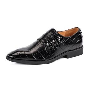 Santimon Men's US 10 Black Monk Strap Loafers Triple Buckles Dress Shoes